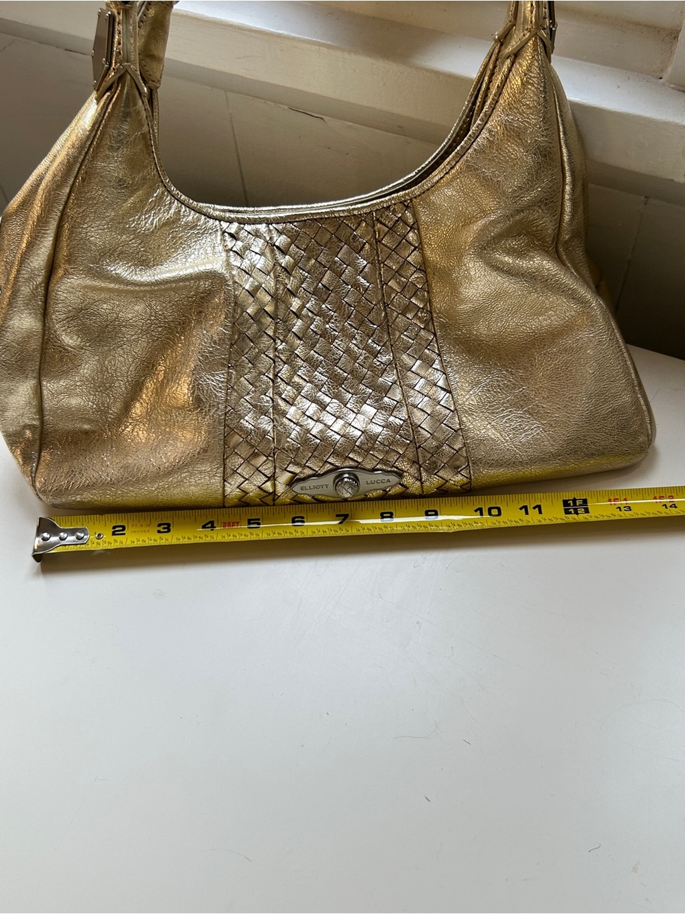 Elliott Lucca Metallic Gold Woven Leather Shoulder Bag - Picture 9 of 11